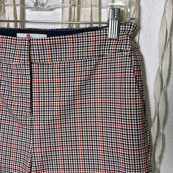 Boden Cotton Blend Ankle Crop Ponte Knit Trouser in Red Navy Tan Plaid Size 6R - Picture 7 of 11